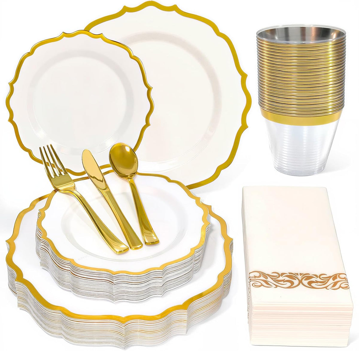 175 Piece Disposable Plastic Plates Dinnerware Set for 25 Guests