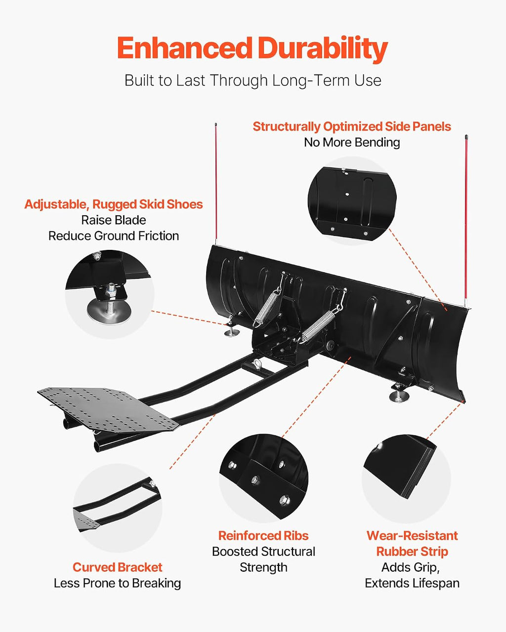 Snow Plow Blade, 43 in/72 in Width Adjustable Snow Plow Kit, Easy to Detach, Universal Mount Plowing Attachment with