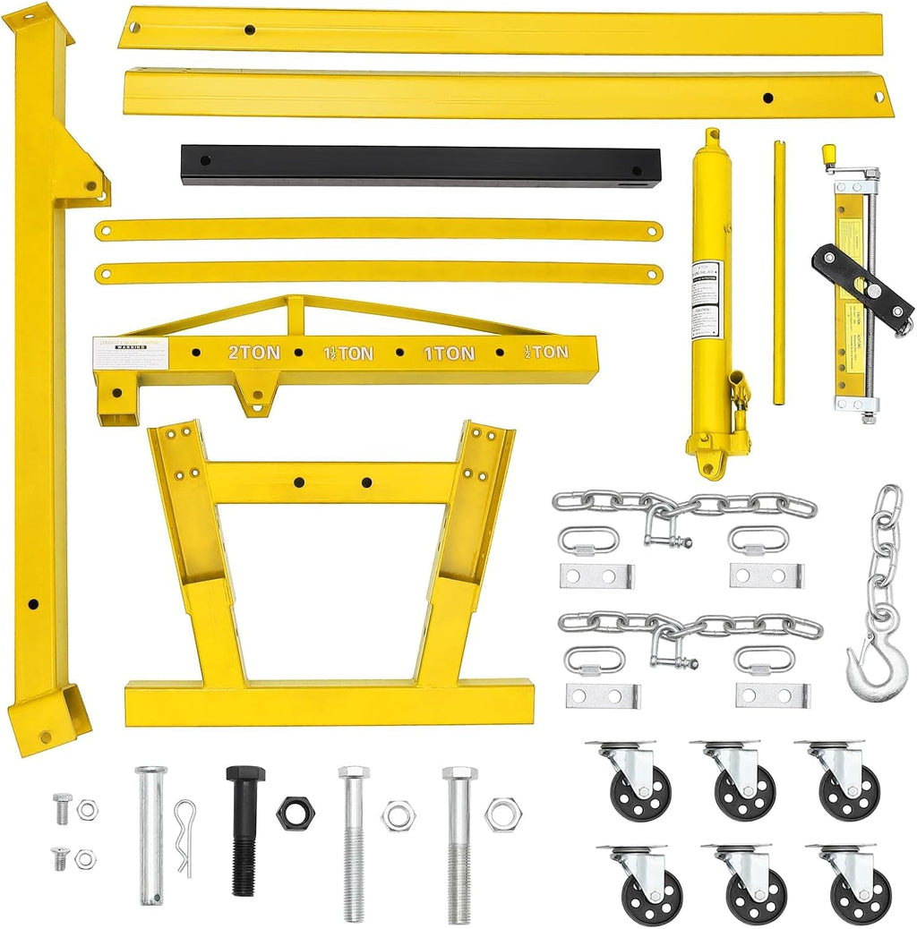 2 Ton Hydraulic Folding Engine Hoist Cherry Picker Shop Crane, 4400 lb Capacity, Telescopic Boom, 6 Caster Wheels