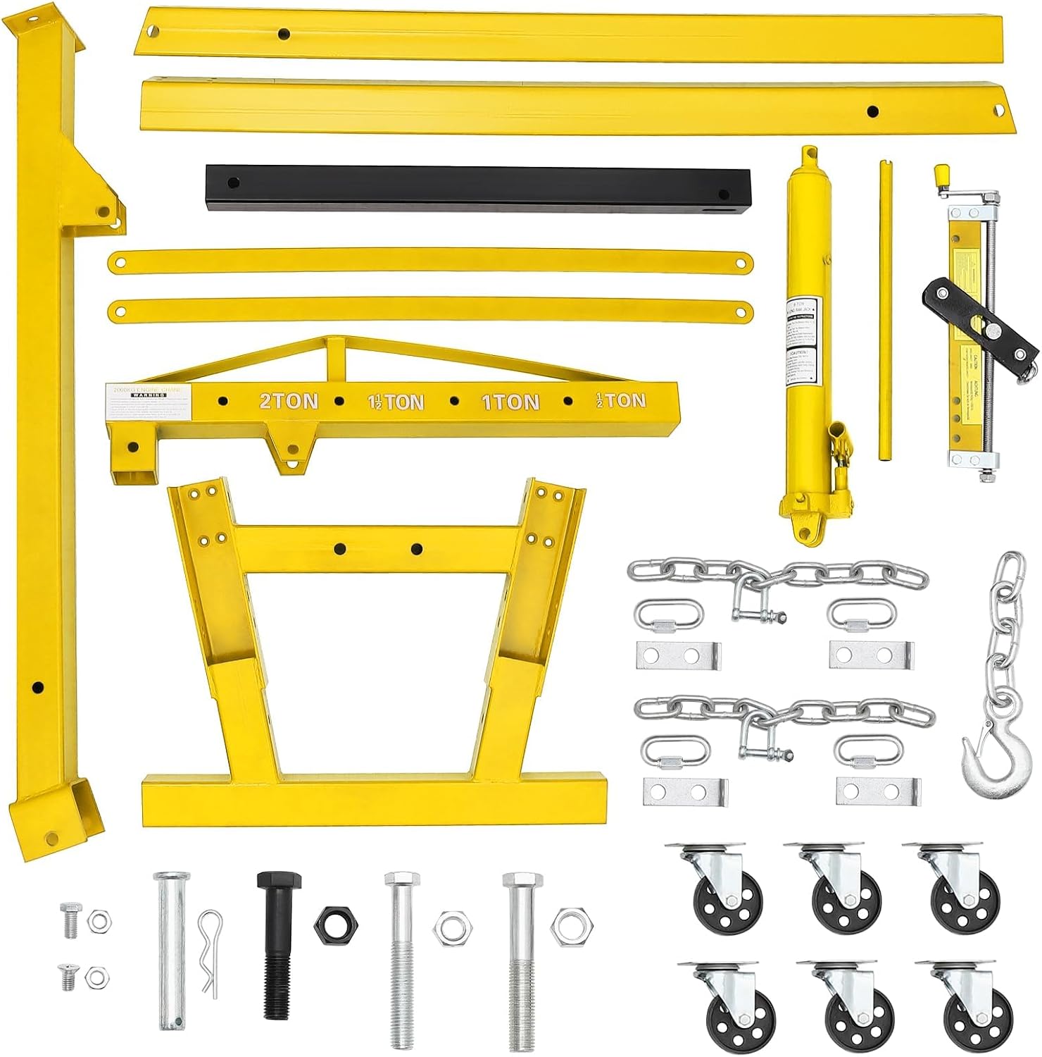 2 Ton Hydraulic Folding Engine Hoist Cherry Picker Shop Crane, 4400 lb Capacity, Telescopic Boom, 6 Caster Wheels