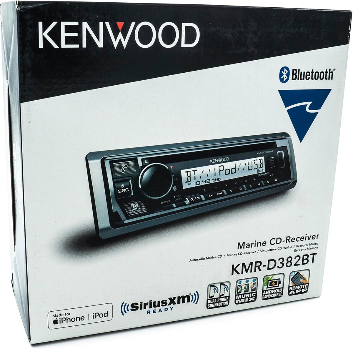 KMR-D382BT (50W x 4Ch) Single Din Car/Marine Stereo Head Unit with Bluetooth, Hands-Free Calling, CD Player, USB