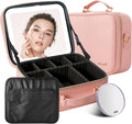Travel Makeup Bag with LED Lighted Mirror, Travel Makeup Organizer, Makeup Case with 3 Color Lighted Setting and 10x