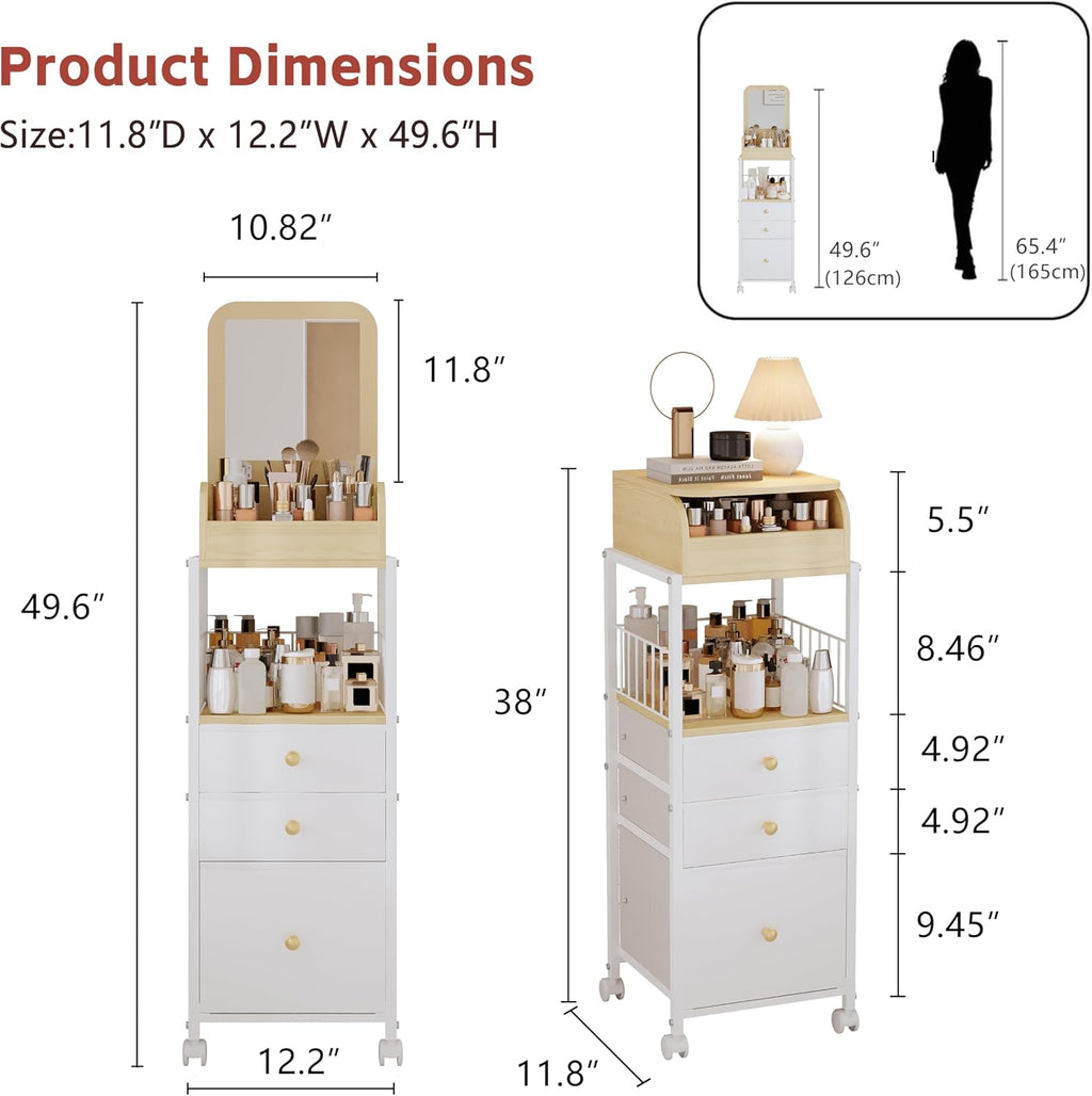 Makeup Cart Organizer with Mirror, Floor Makeup Organizer Large