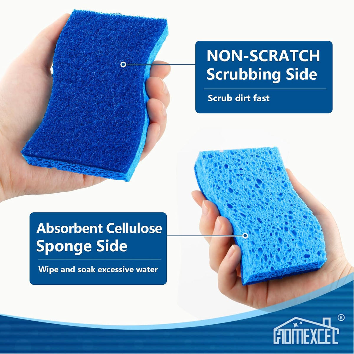 Sponges Kitchen 24 Pack, Non Scratch Scrub Dish Sponge, S- Blue