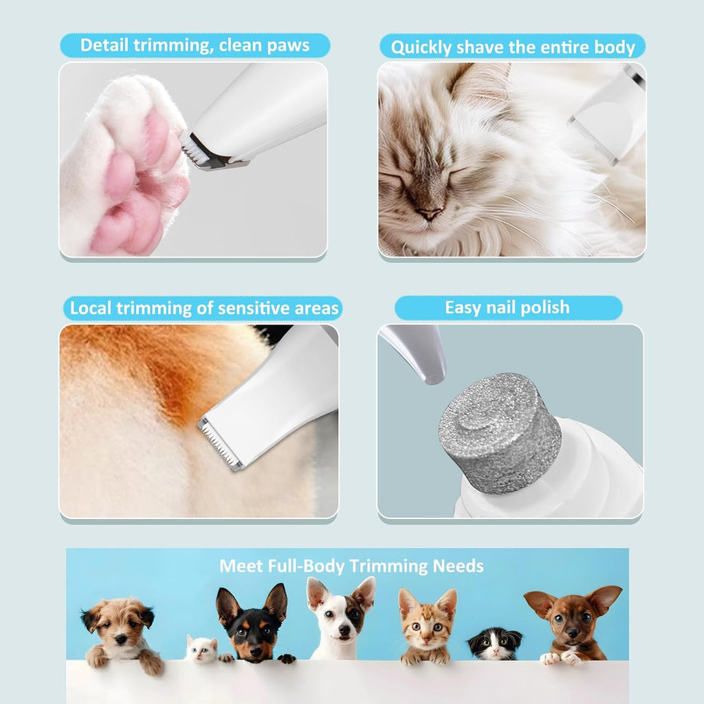 Dog Clippers for Grooming, 4 in 1 Dogs Paw Trimmer Pet Grooming Kit, Low Noise Dog Shavers with Nail Grinder Quiet