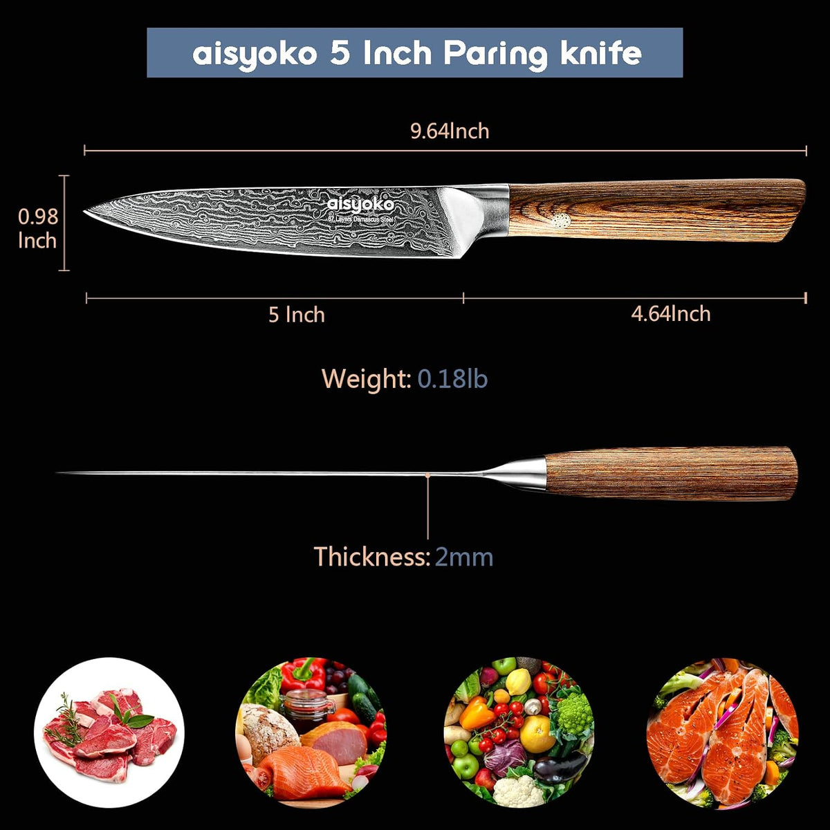 5-Inch Paring Knife - Japanese VG-10 Super Steel 67-Layer Damascus Blade - Fruit Utility Knife for Carving & Peeling