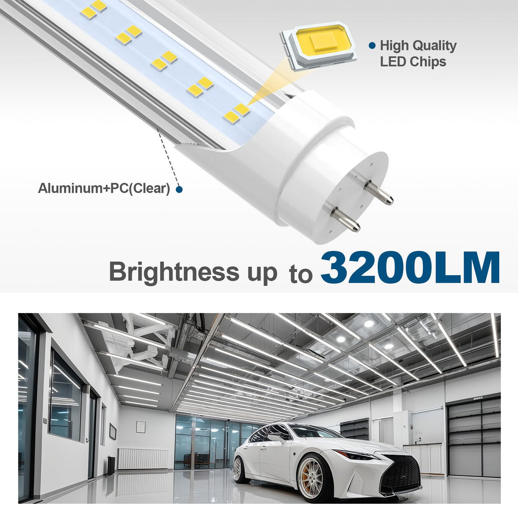 4FT LED T8 Type A+B Tube Lights, 24W(65W Equivalent), 3200LM, 6000K