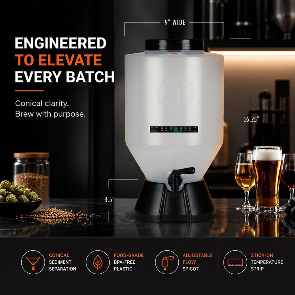 Premium Beer Making Kit w/Bottles – NO AIRLOCK OR Siphon Required – Conical Fermenter Eliminates Sediment and Makes