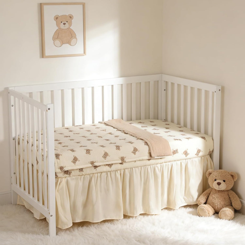 Organic Cotton Muslin Baby Crib Bedding Set 3 Piece Soft for Infant Newborn Toddler Boys Girls 52"x28", Nursery Bed