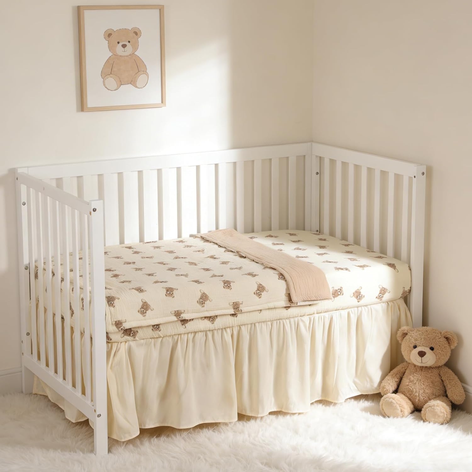 Organic Cotton Muslin Baby Crib Bedding Set 3 Piece Soft for Infant Newborn Toddler Boys Girls 52"x28", Nursery Bed