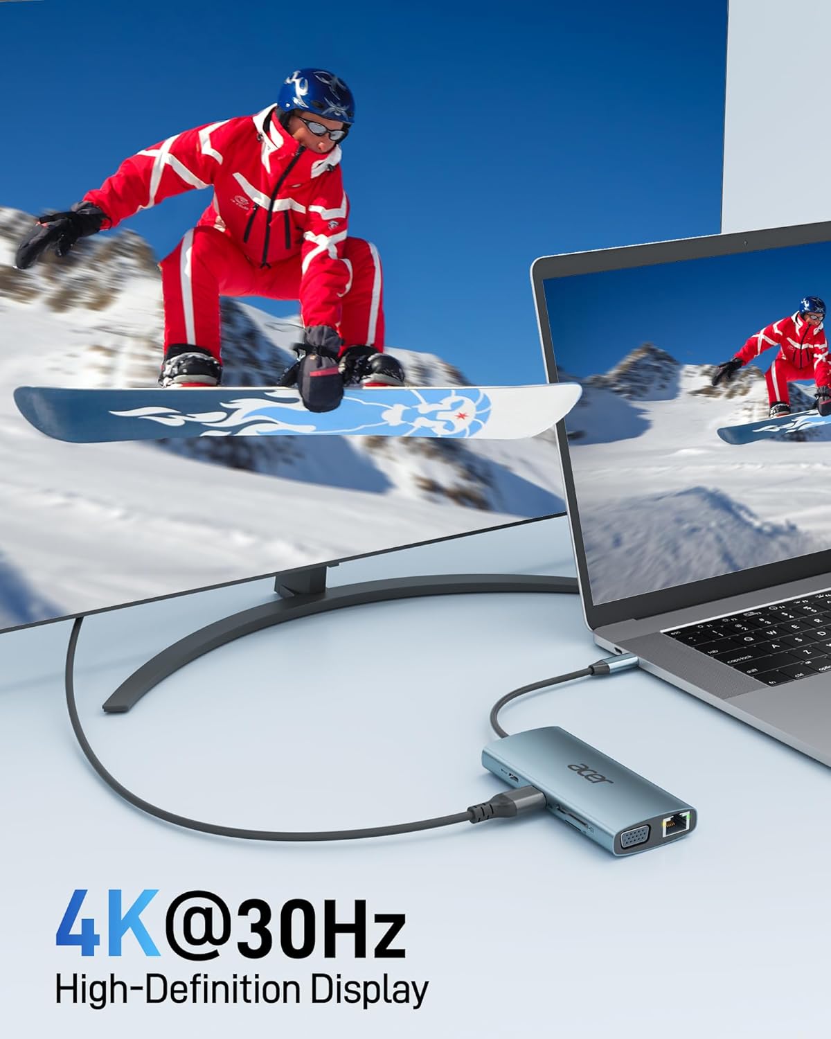 USB C Hub with 4k HDMI, 9-in-1 USB C to Ethernet Adapter, 5Gbps USBA 3.0 Docking Station, VGA Splitter, SD Card