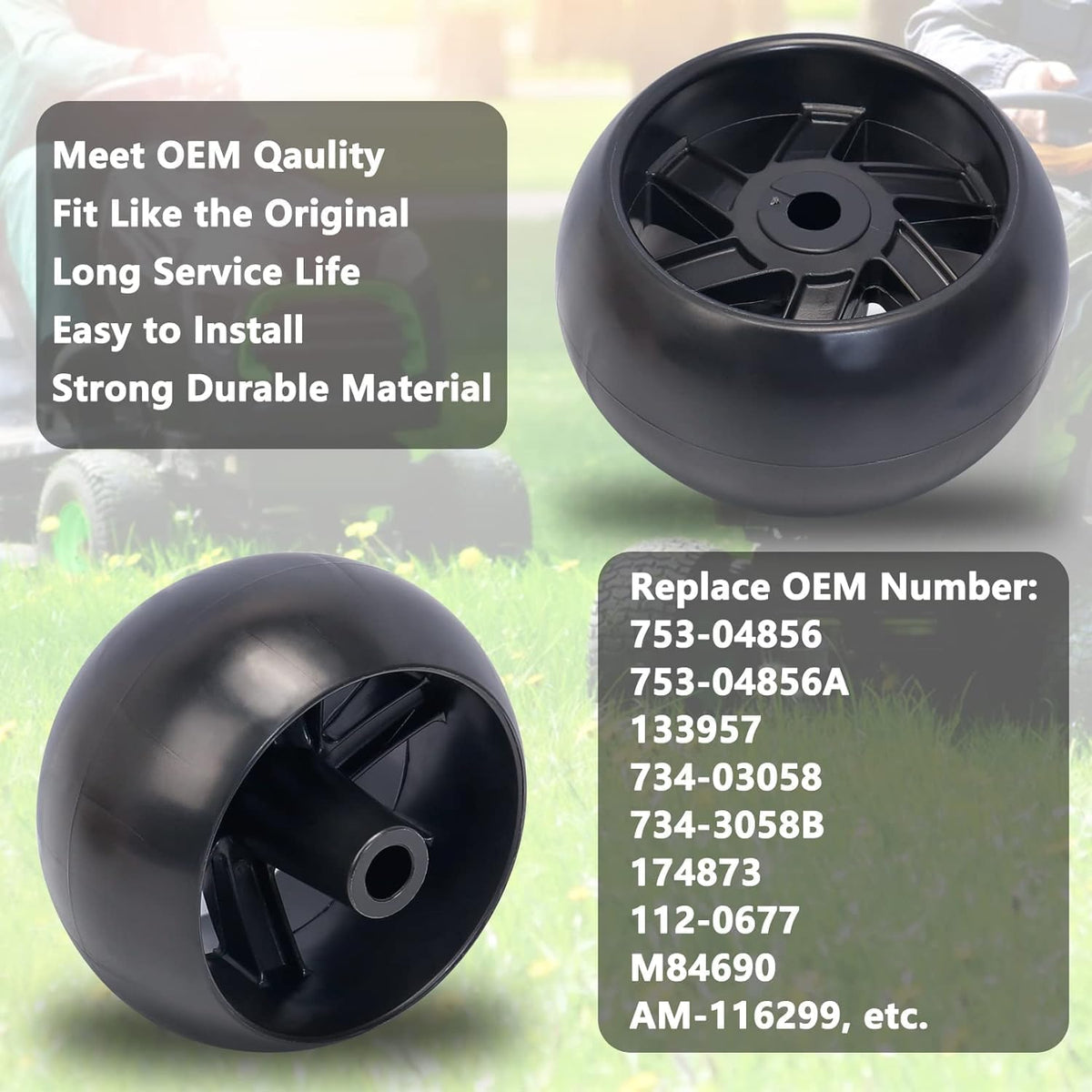 KOOTANS 4 Pack Mower Deck Wheels for Husqvarna 532174873 589527301, for Craftsman MTD AYP 174873 133957 532133957 734-3058, for Cub Cadet 753-04856A, Fit for most 42" 46'' 48'' 50" 52'' and 54" Decks