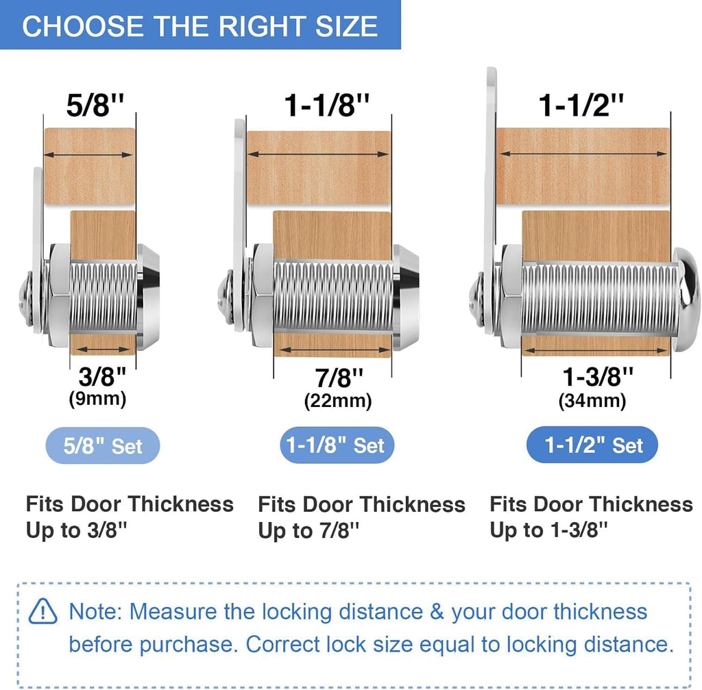 Cabinet Locks with Keys, 1-1/2" Long Cam Locks keyed Alike, Cabinet Cam Lock Set for Cabinets, RV Storage, Tool Box