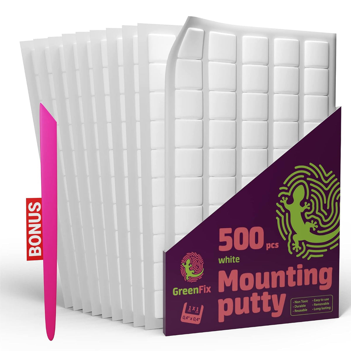GreenFix Mounting Putty 500PCs, White, Removable & Reusable, Non Marking