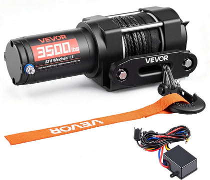3500 lbs Electric Winch, 12V DC ATV/UTV Winch with Φ0.21 in x 32.8 ft Synthetic Rope & Wired Remote Control, IP55