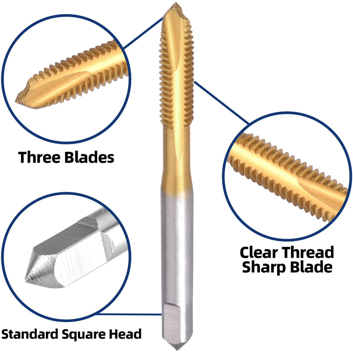 Burkit 2pcs M4 Titanium Coated Spiral Point Tap