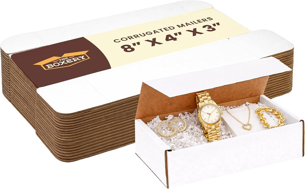 Corrugated Mailers White Tuck Shipping Boxes (8x4x3)