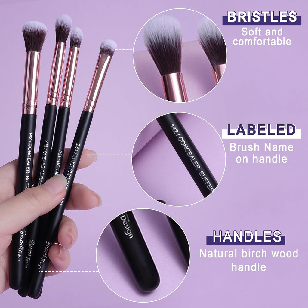 15Pcs Professional Eye shadow brush set (Rose Gold & Black)