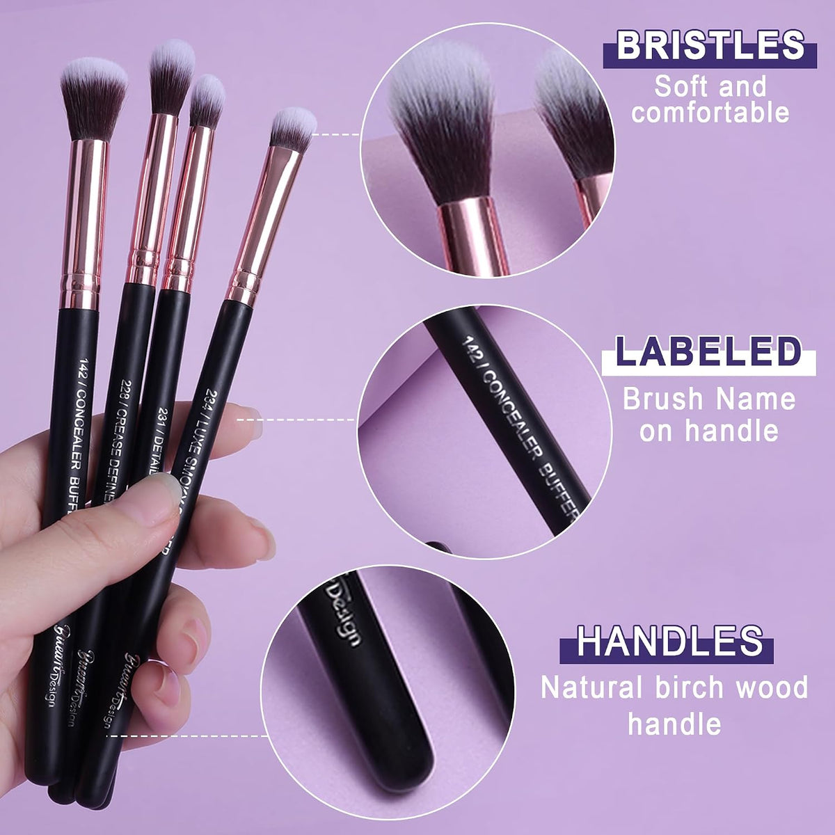 15Pcs Professional Eye shadow brush set (Rose Gold & Black)