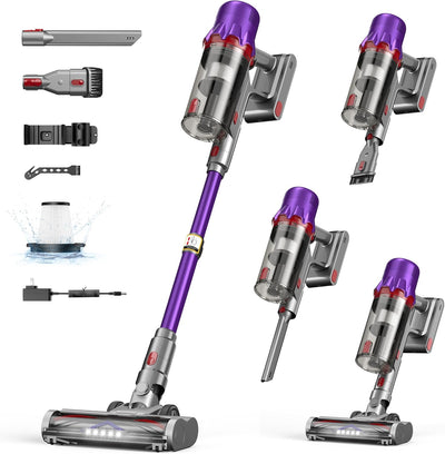 Cordless Vacuum Cleaner for Home - Powerful Stick Vacuum with HEPA Filter, 55-Min Runtime, LED Light, Anti-Tangle