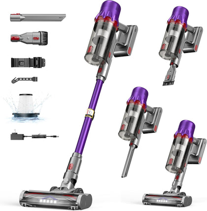 Cordless Vacuum Cleaner for Home - Powerful Stick Vacuum with HEPA Filter, 55-Min Runtime, LED Light, Anti-Tangle