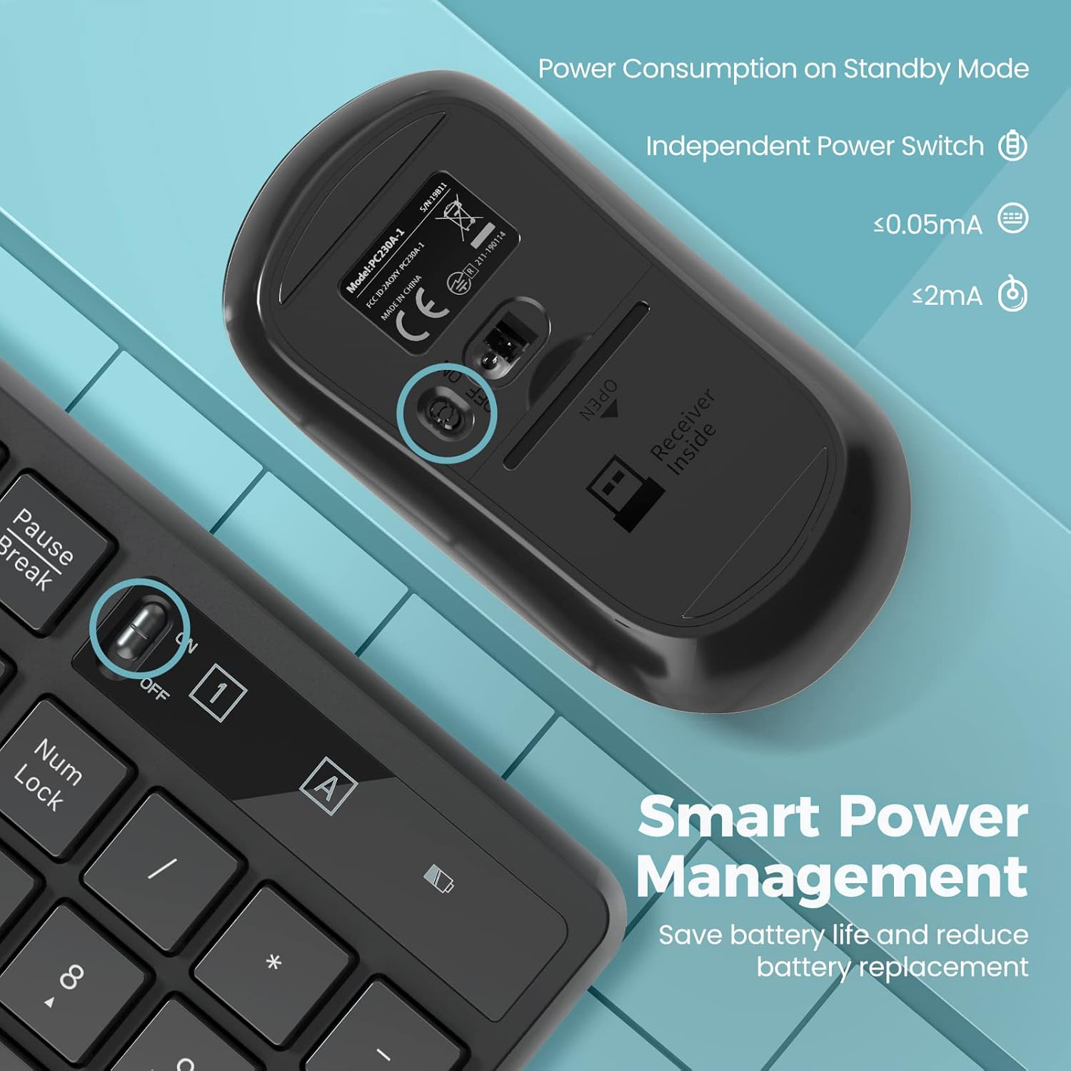 2.4G Wireless Keyboard Mouse Combo, Full-Sized for Computer- Black | Ergonomic, Low profile Keys, 3 DPI Adjustable