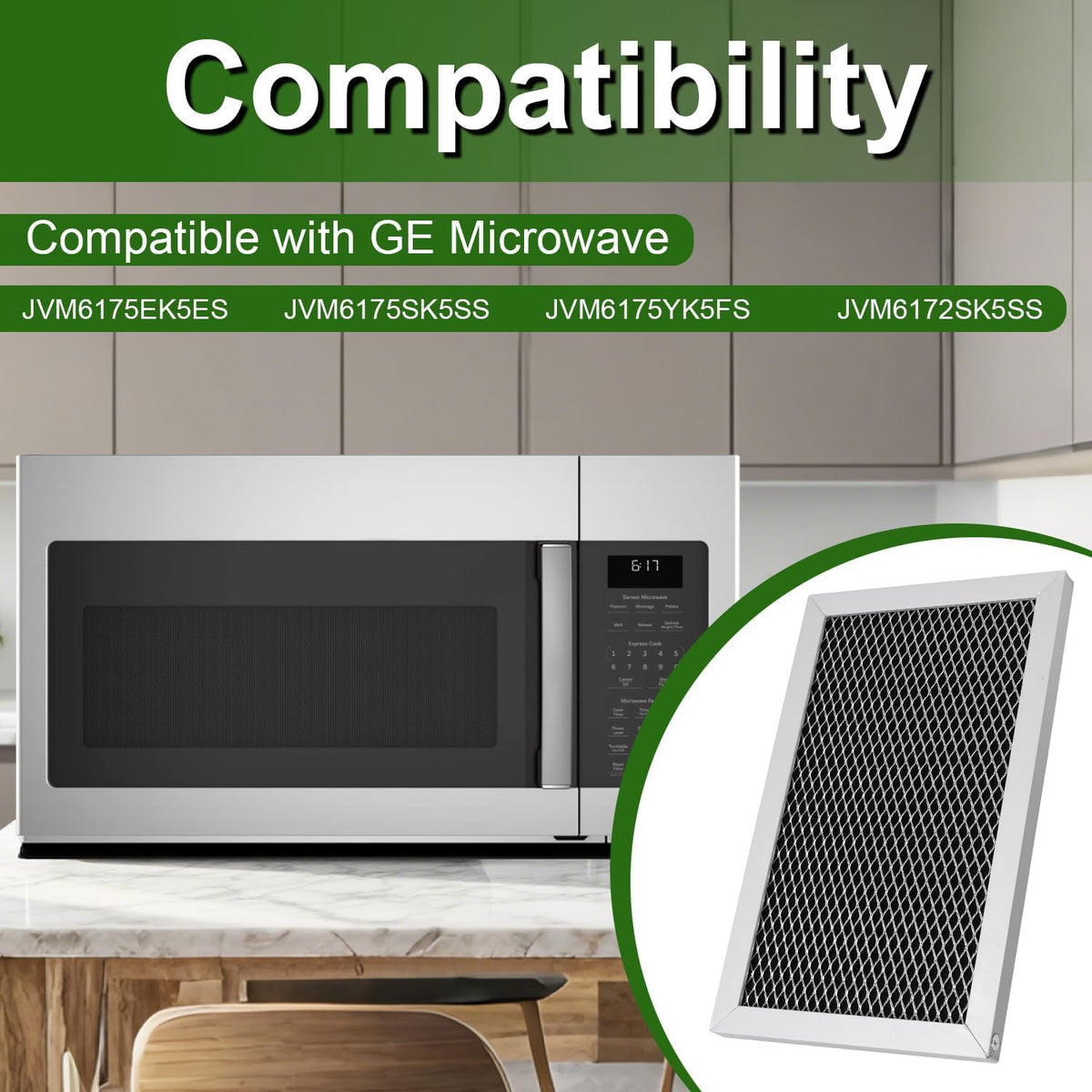 2PCS Microwave Charcoal Filter Compatible with GE JVM6175EK5ES JVM6175SK5SS JVM6175YK5FS JVM6172SK5SS
