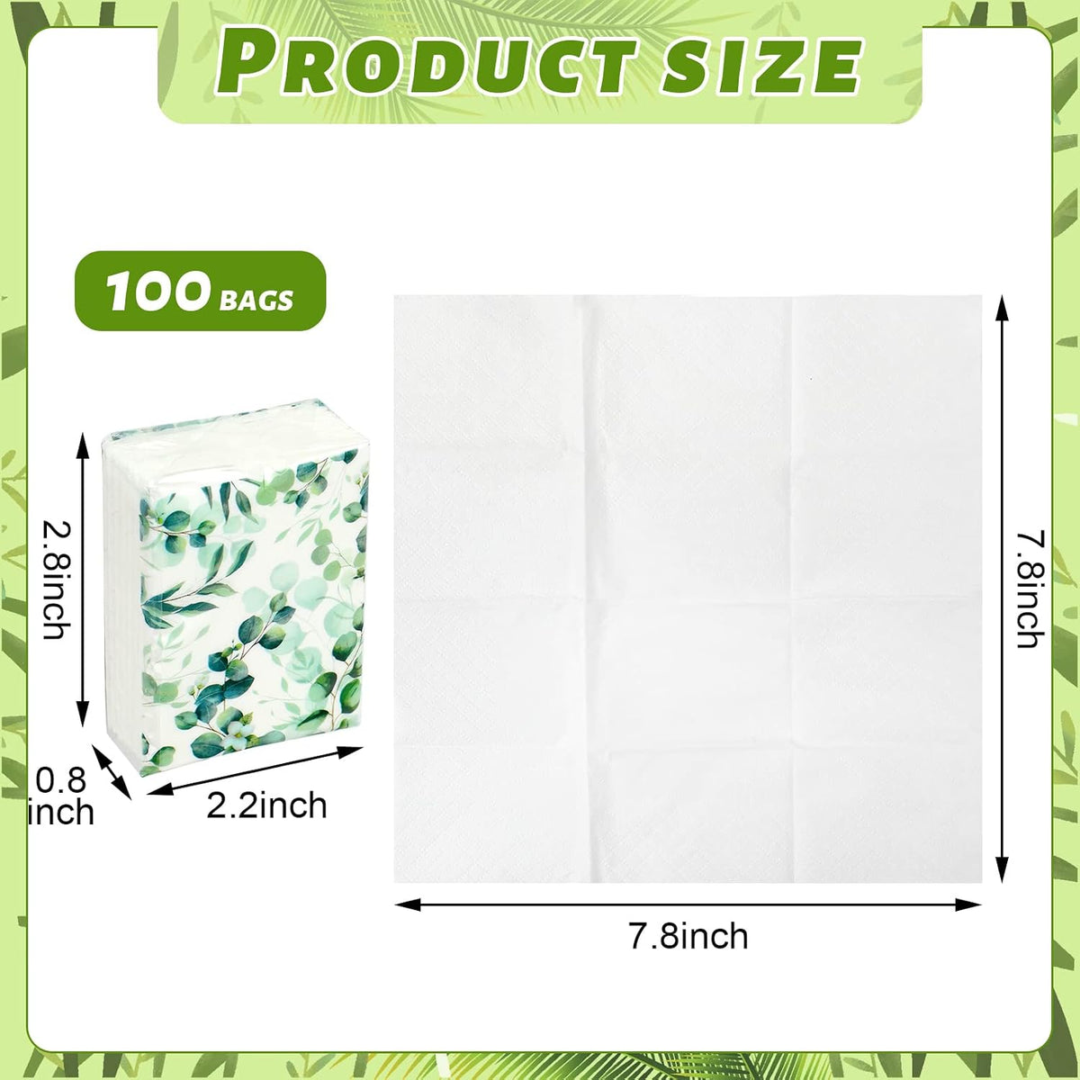 100 Pcs Travel Tissue Packs Bulk 3 Ply Pocket,Eucalyptus Leave