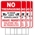 NO Trespassing Signs Private Property Video Surveillance Sign, Large 4-Pack 13"x10" Double-Sided Signs, Corrugated