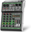 Audio Mixer, 4 Channel Mixer with Bluetooth and USB Recording | DJ Mixing Console with 99 DSP Effects, 48V Phantom