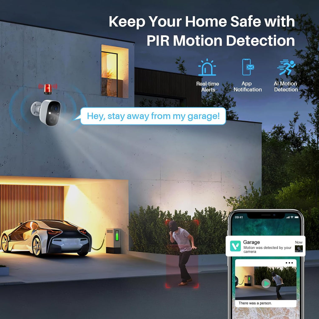 Security Cameras Wireless Outdoor Indoor, 2K Battery Powered WiFi Camera for Home Security, AI Motion Detection