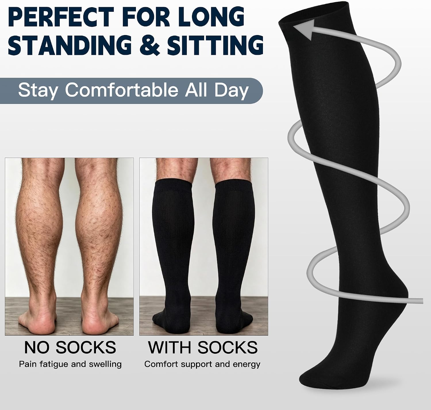 8 Pairs Wide Calf Compression Socks for Women Men 15-20 mmHg Knee High