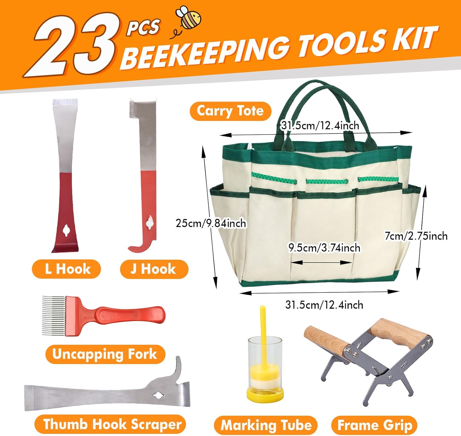 Beekeeping Supplies 22PCS Beekeeping Tools Kit with Organizer Handbag, Bee Keeping Supplies-All Tools Kit Bee Keeping