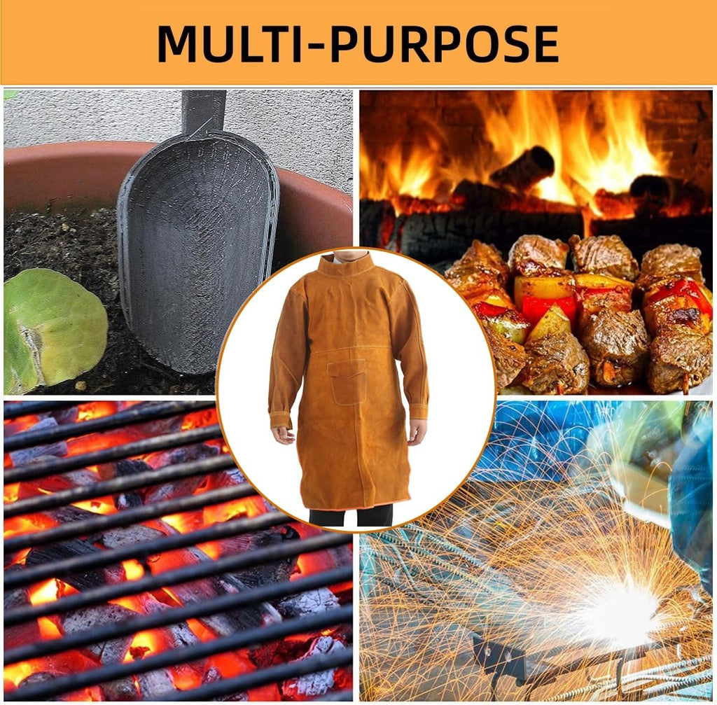 Split Cowhide Leather Welding Jacket, Heat & Flame Resistant Heavy Work Welding Protection Coat, Welding Apron for