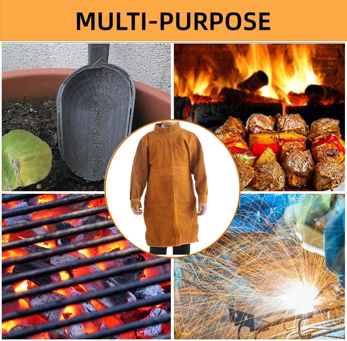 Split Cowhide Leather Welding Jacket, Heat & Flame Resistant Heavy Work Welding Protection Coat, Welding Apron for