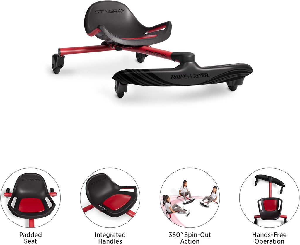 Stingray Pro, for Ages 3-8, Hands Free, Foot Powered Ride On with 360-degree Caster Wheels, Adjustable Seat with