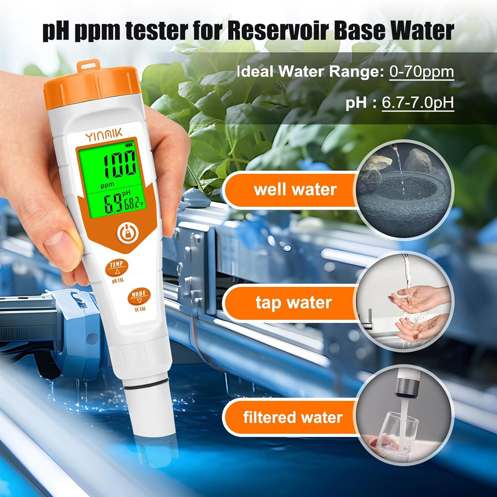 YINMIK pH Meter for Hydroponics, 4 in 1 PPM EC Meter for Plant Nutrients