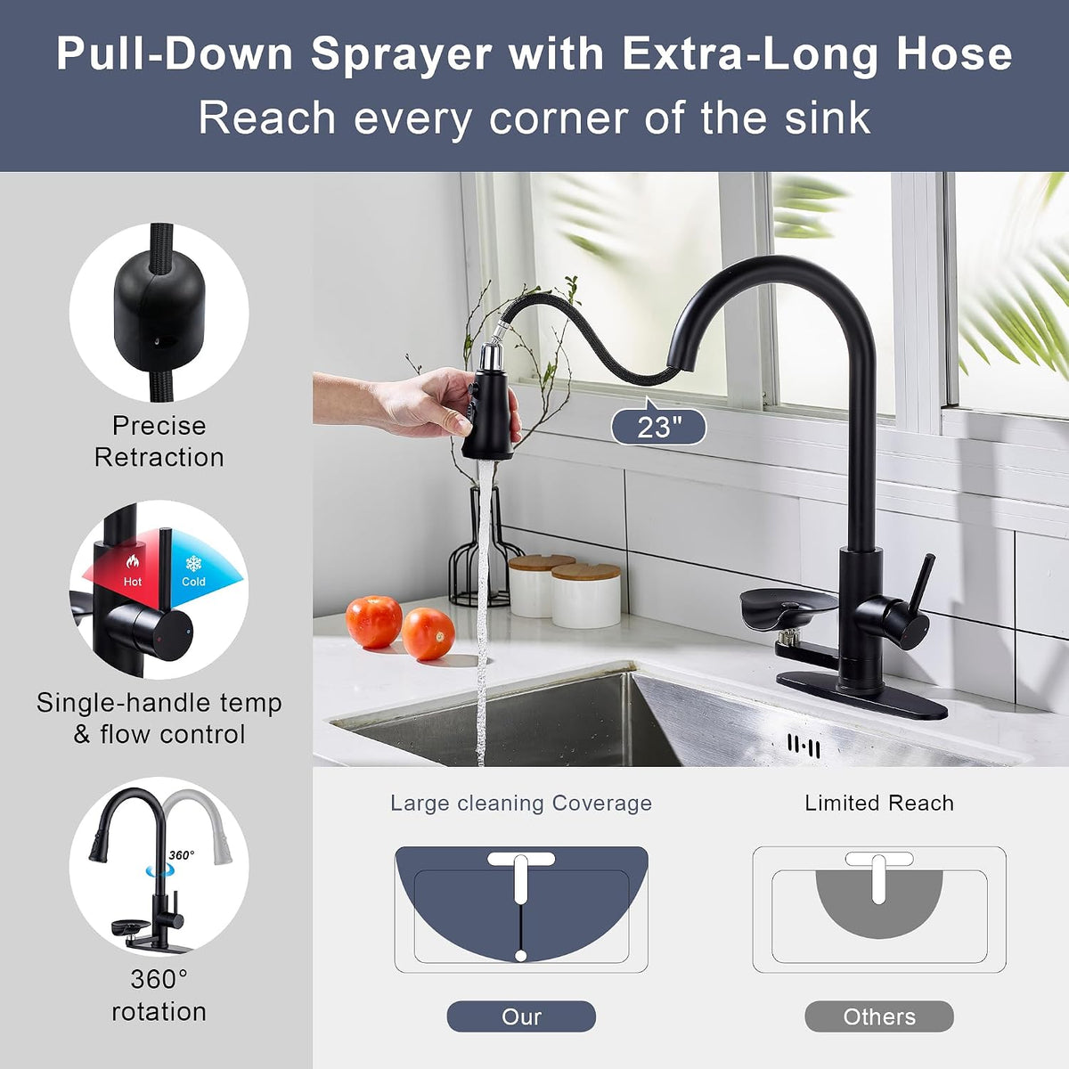 Pull Down Kitchen Faucet with Glass Rinser Single Handle Kitchen Sink Faucet with Pull Out Sprayer, Glass Rinser