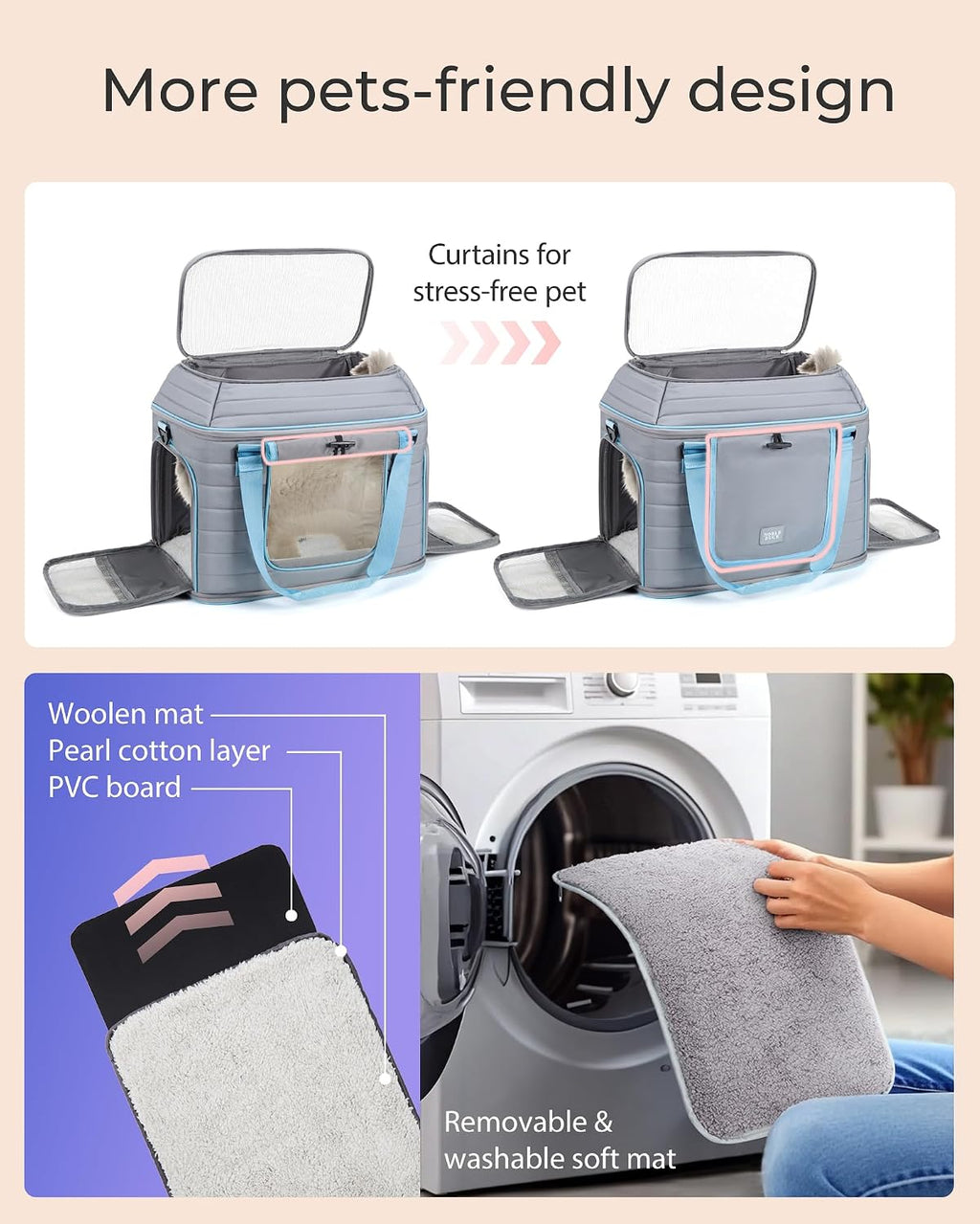 Top-Expandable Pet Carrier: NOBLE DUCK Airline Approved Pet Travel Bag for Cats/Dogs Up to 20 Lbs | Soft-Sided