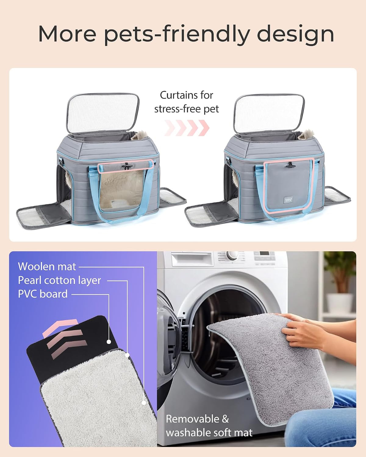 Top-Expandable Pet Carrier: NOBLE DUCK Airline Approved Pet Travel Bag for Cats/Dogs Up to 20 Lbs | Soft-Sided