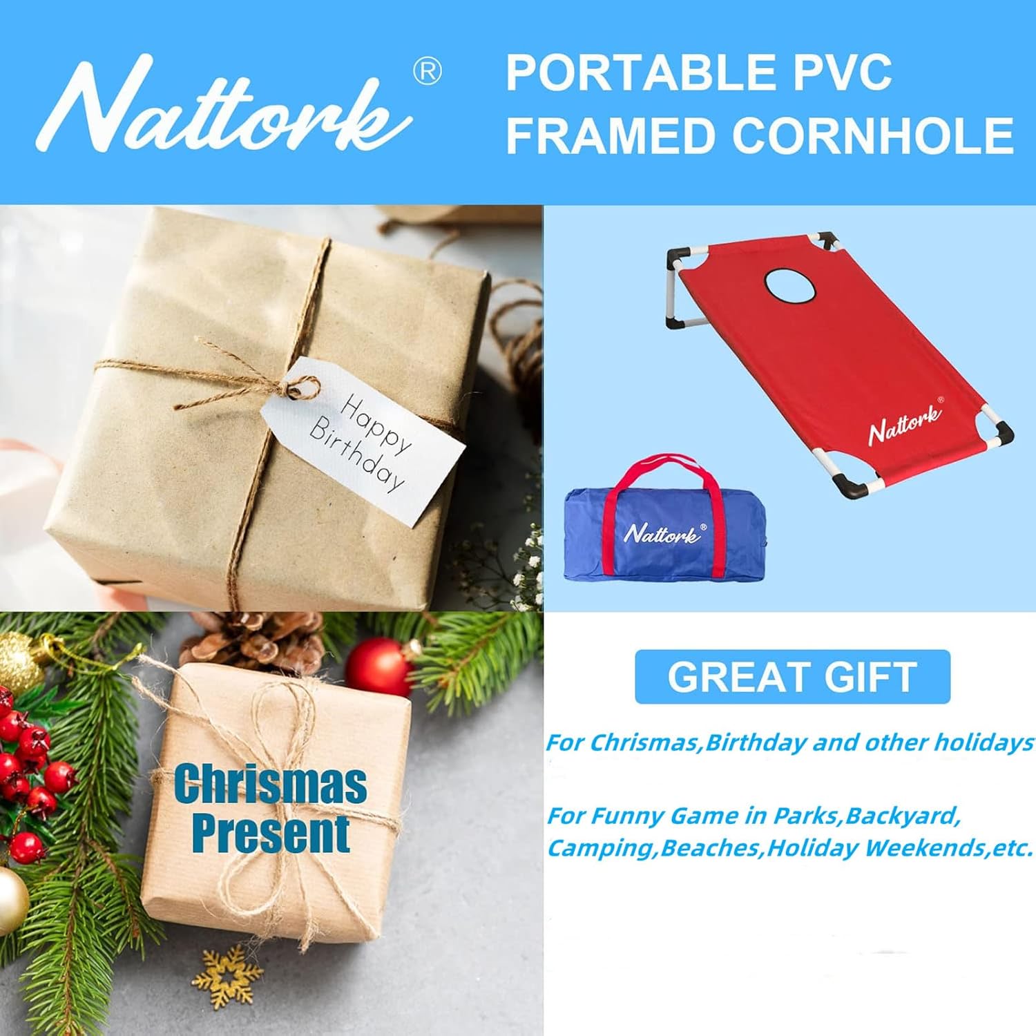 Portable Cornhole Set with 2 Collapsible Cornhole Boards, 8 Cornhole Bean Bags and Carrying Case for Yard Toss Game