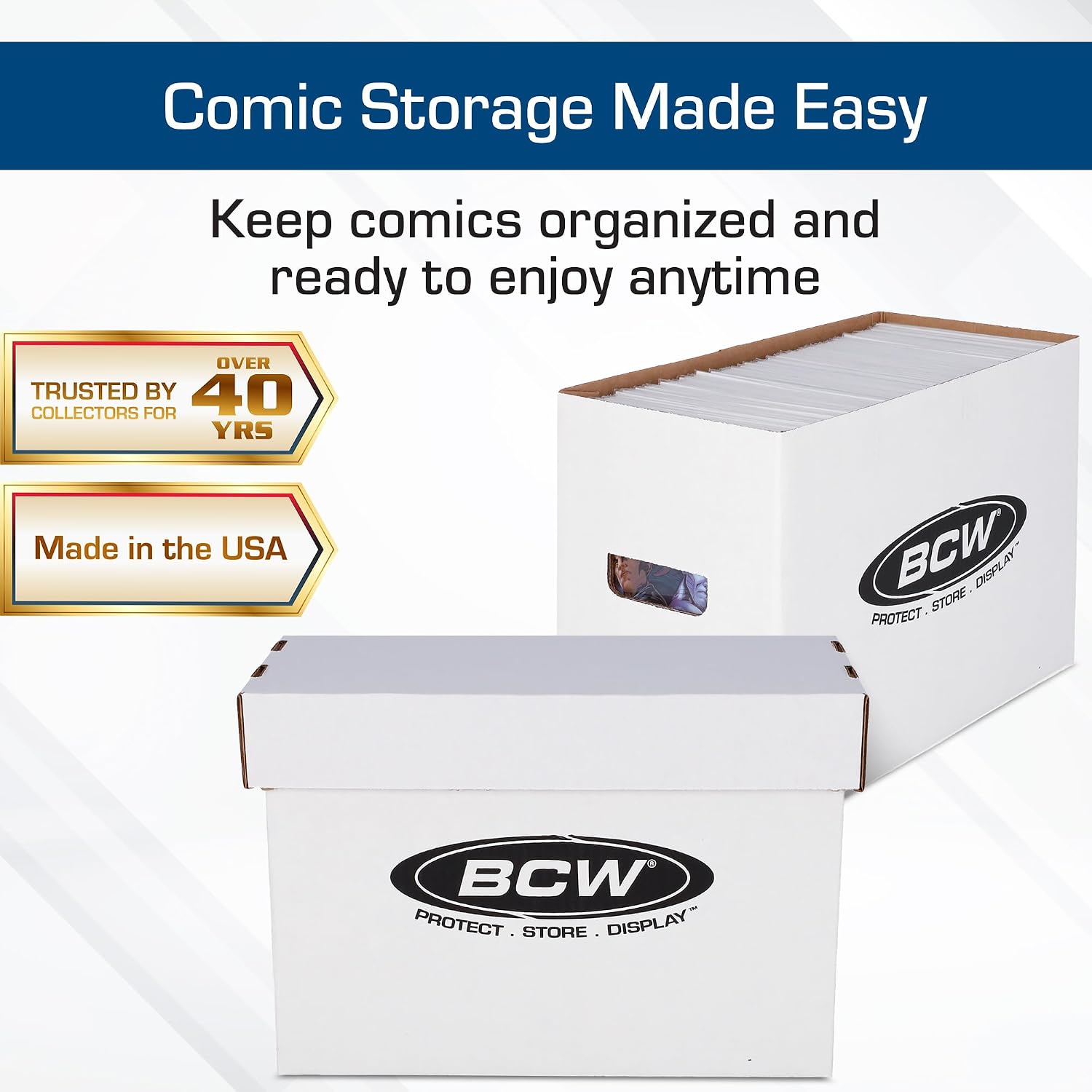 Short Comic Storage Box - 1 Pack | Holds 150-175 Current/Silver Age Comics | Stackable, Durable 200 lb. Strength