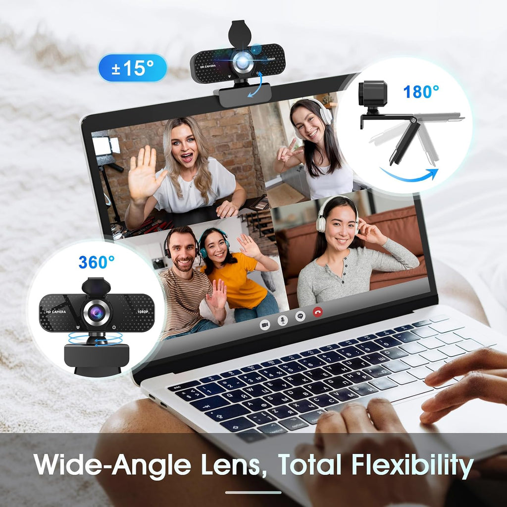 1080P Full HD Webcam with Noise-Canceling Mic, Auto Light Correction, Privacy Cover and Wide Angle Lens, Plug & Play