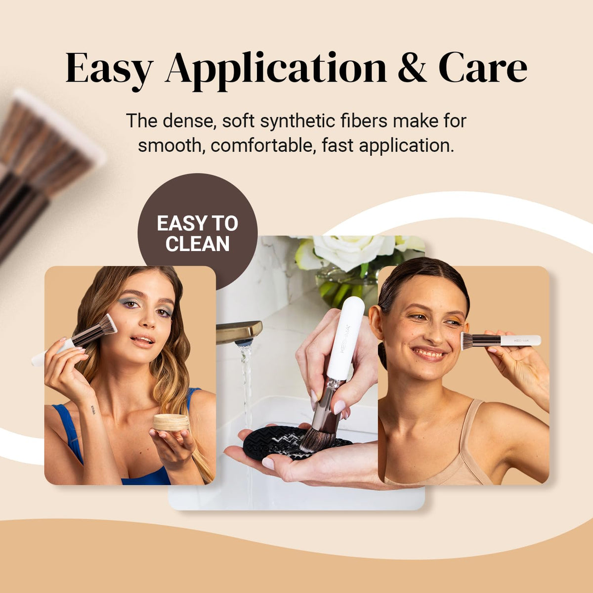 Flat Top Kabuki Foundation Brush for Liquid Makeup, Cream & Powder