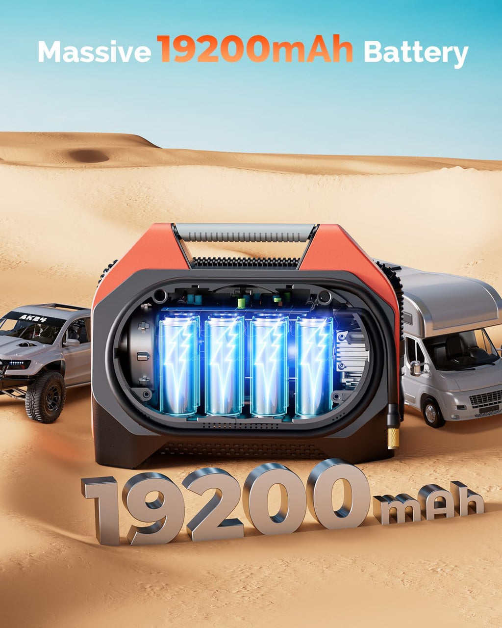 VORTEX S6 Tire Inflator Portable Air Compressor, Cordless Air Pump | with 19200mAh for Heavy-duty Vehicle, Car &