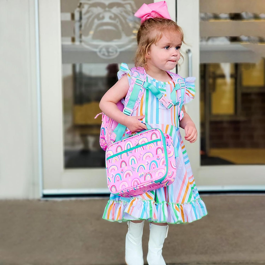 Kids Lunch Box for Girls, Insulated and Reusable Lunch Bag for School Preschool Kindergarten, Pink Rainbow