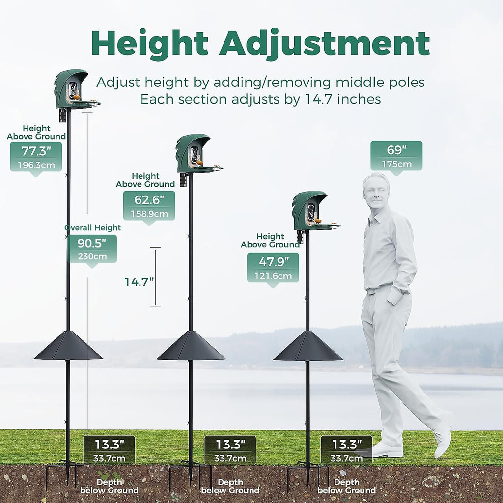 Bird Feeder Pole with Squirrel Baffle, 91'' Inch Heavy-Duty Bird House Pole for Outdoors,Adjustable Height,Universal