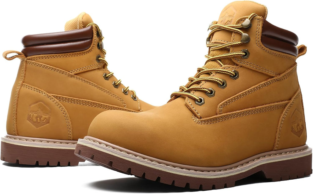 Steel Toe Work Boots for Men 6 Inch Waterproof Non Slip Rubber Comfort Leather Safety Durable Industrial Construction