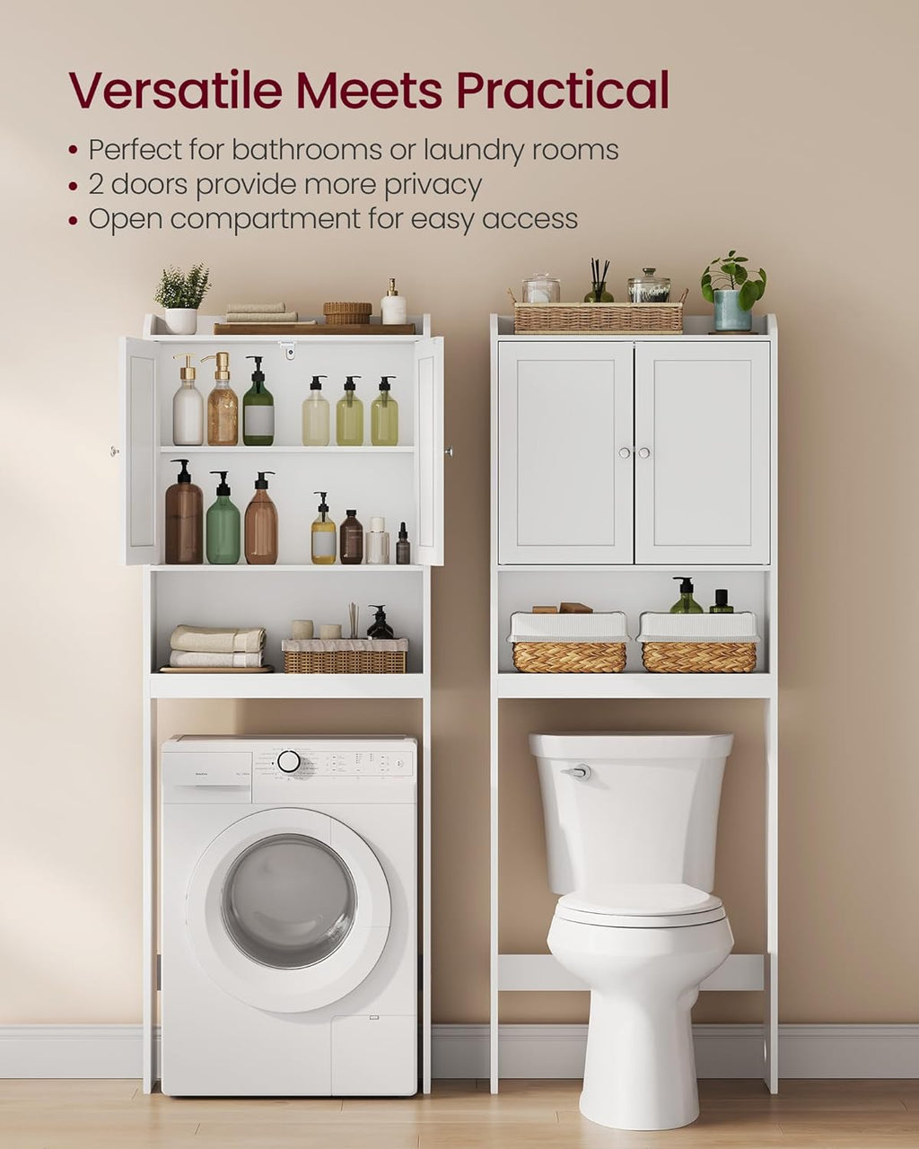 Over the Toilet Storage Cabinet, Adjustable Shelves, Space-Saving | Bathroom storage cabinet with doors, Modern
