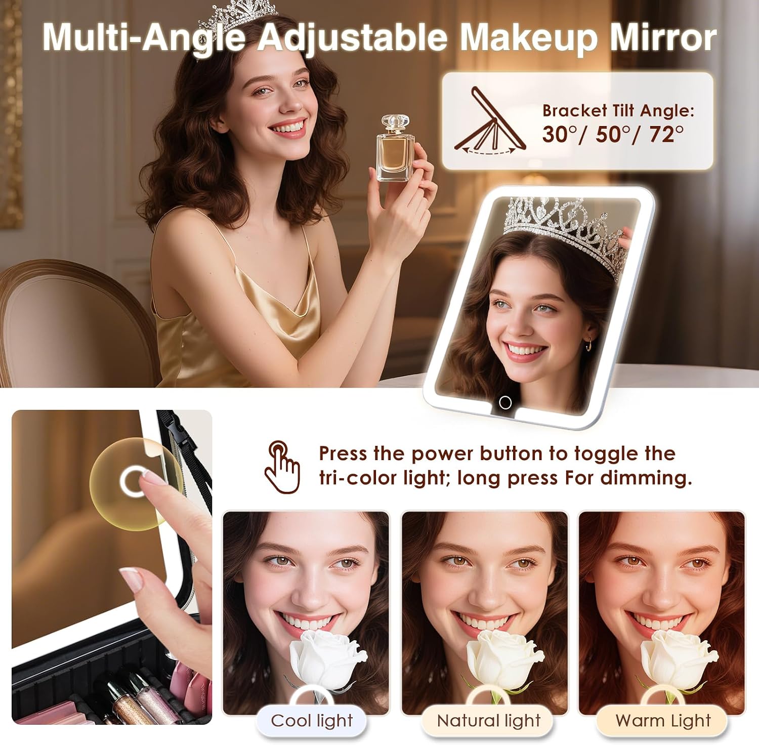 Makeup Bag with LED Lighted Mirror 12.2 IN Travel Makeup Bag Adjustable Brightness in 3 Colors Cosmetic Organizer
